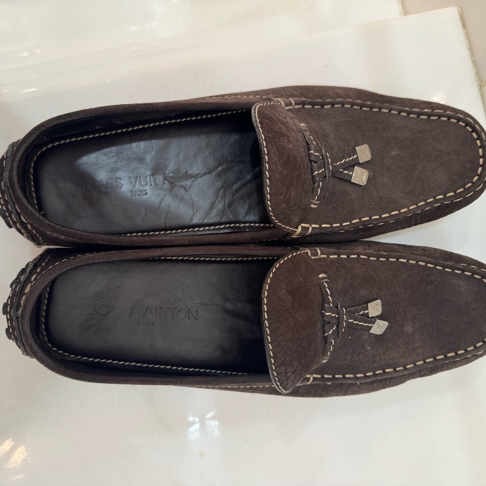 Louis Vuitton Men's Dark Brown Suede Loafers (USED) Good Condition.
